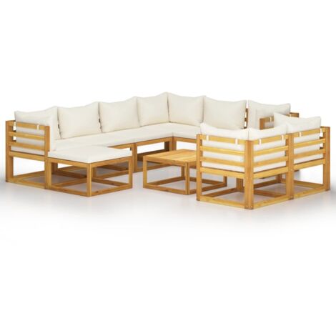 Set Divani da Giardino 10 pz con Cuscini Crema Massello Acacia vidaXL