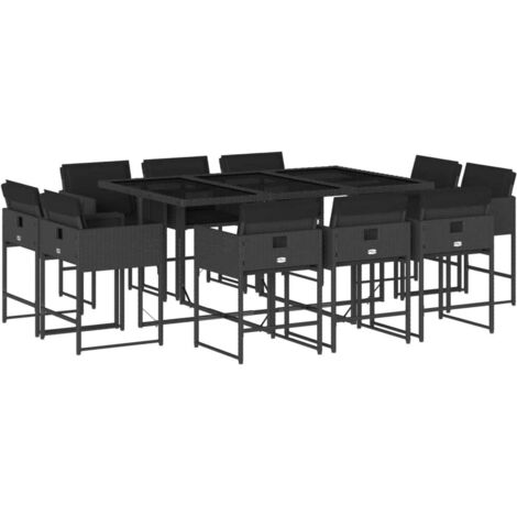 vidaXL Set da Pranzo da Giardino 11 pz con Cuscini in Polyrattan Nero