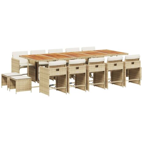 vidaXL Set da Pranzo da Giardino 15 pz con Cuscini Beige in Polyrattan