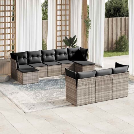 vidaXL Set Divano Giardino 10 pz con Cuscini Grigio Chiaro Polyrattan (1/3)