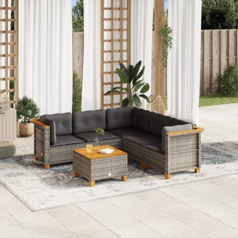 vidaXL Set Divano da Giardino 6 pz con Cuscini Grigio in Polyrattan