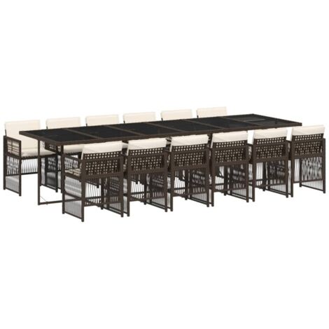 vidaXL Set da Pranzo da Giardino 13pz con Cuscini Marrone Polyrattan