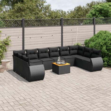 vidaXL Set Divani da Giardino 11 pz con Cuscini in Polyrattan Nero (1/3)