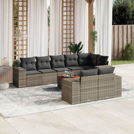 vidaXL Set Divano da Giardino 9 pz con Cuscini Grigio in Polyrattan (1/5)