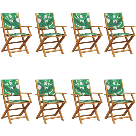 vidaXL Sedie da Giardino Pieghevoli 8pz Verde Tessuto e Legno Massello