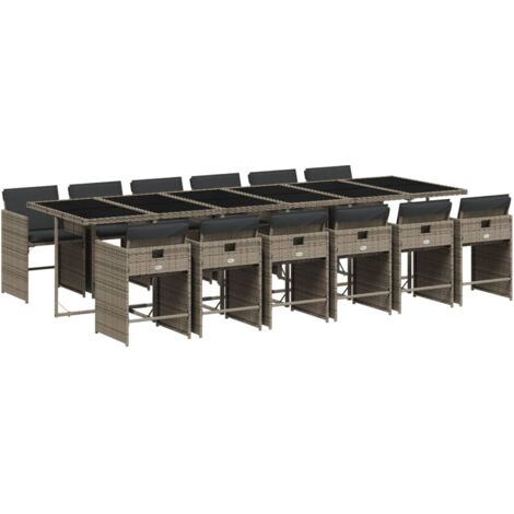 vidaXL Set da Pranzo da Giardino 13pz con Cuscini Grigio in Polyrattan