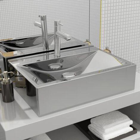 vidaXL Lavandino con Troppopieno 60x46x16 cm in Ceramica Argento
