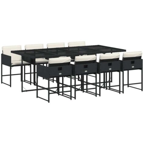 vidaXL Set da Pranzo da Giardino 9 pz con Cuscini Nero in Polyrattan