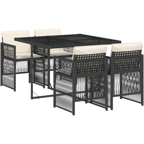 vidaXL Set da Pranzo da Giardino 5 pz Nero con Cuscini in Polyrattan