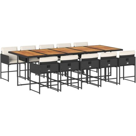 vidaXL Set da Pranzo da Giardino 11 pz con Cuscini in Polyrattan Nero