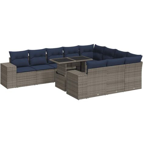 vidaXL Set Divani Giardino 11 pz con Cuscini Polyrattan Acacia Grigio (1/5)