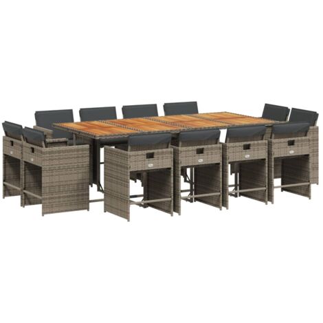 vidaXL Set da Pranzo da Giardino 13pz con Cuscini Grigio in Polyrattan (1/5)