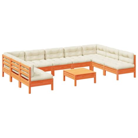 vidaXL Set Divani Giardino 10pz con Cuscini Marrone Cera Massello Pino (1/5)