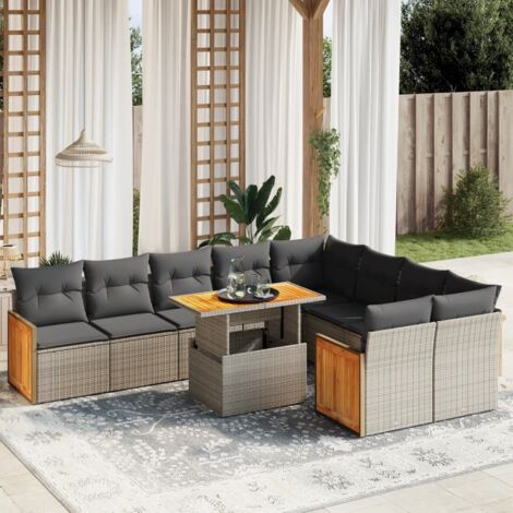 vidaXL Set Divano da Giardino 10 pz con Cuscini Grigio in Polyrattan (1/3)