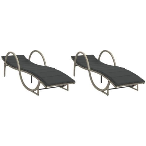 vidaXL Lettini Prendisole 2 pz con Cuscini Grigio Chiaro in Polyrattan (1/5)