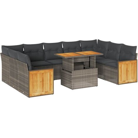 vidaXL Divano Giardino 10 pz con Cuscini Grigio in Polyrattan Acacia (1/5)