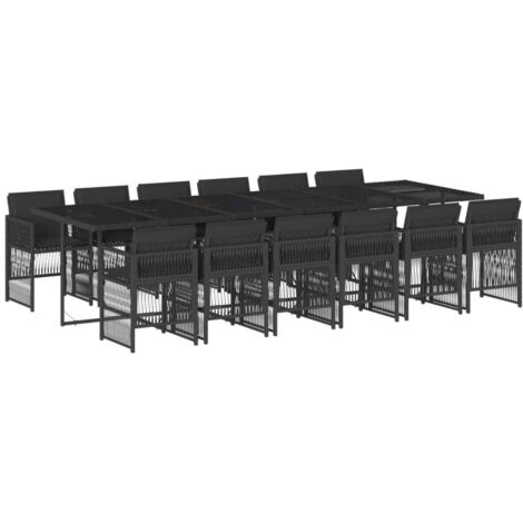 vidaXL Set da Pranzo da Giardino 13pz con Cuscini Nero in Polyrattan