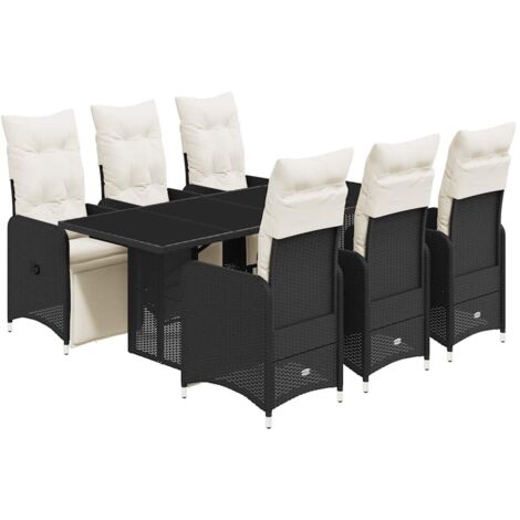 vidaXL Set da Bistrò da Giardino 7 pz con Cuscini Nero in Polyrattan (1/5)