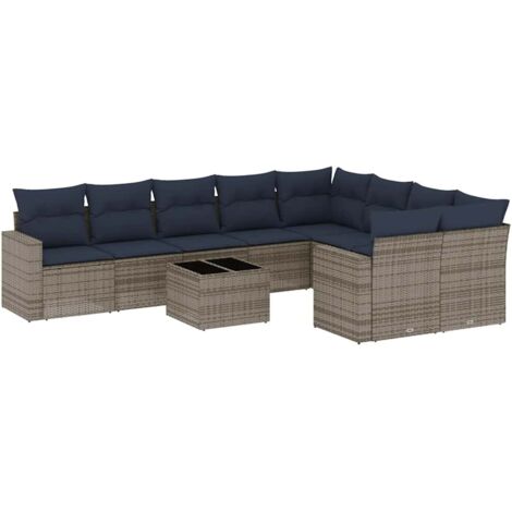 vidaXL Set Divani da Giardino 10 pz con Cuscini Grigio in Polyrattan (1/5)