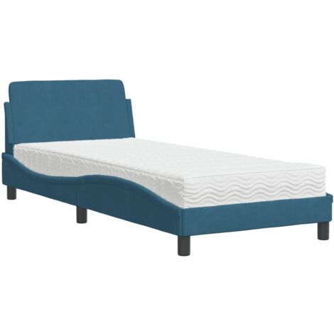vidaXL Letto con Materasso Dover Blu 90x200 cm in Velluto (1/5)