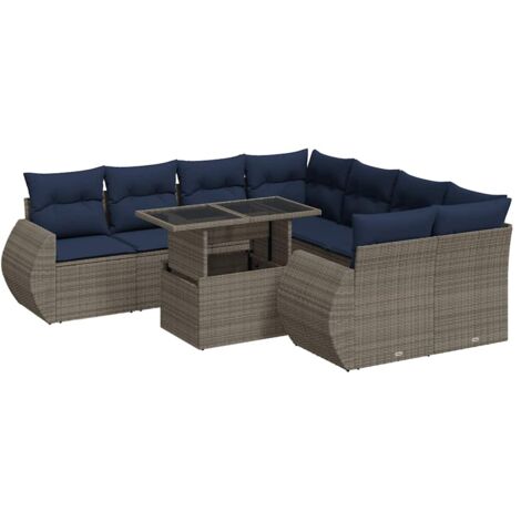 vidaXL Set Divano da Giardino 9pz con Cuscini Grigio Polyrattan Acacia (1/5)