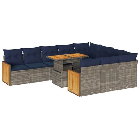vidaXL Set Divani Giardino 11 pz con Cuscini Polyrattan Acacia Grigio (1/5)