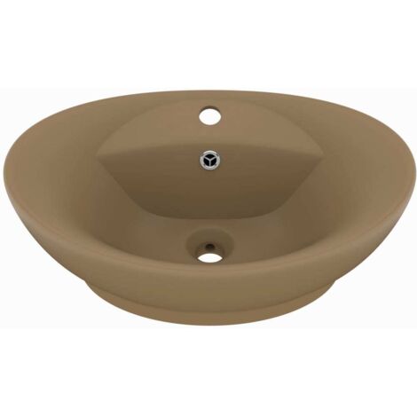 vidaXL Lavandino con Troppopieno Ovale Crema Opaco 58,5x39cm Ceramica