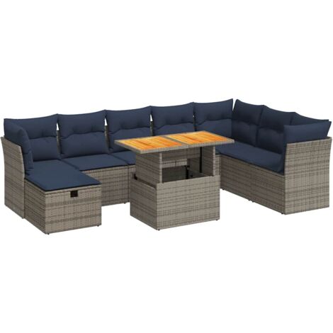 vidaXL Set Divani Giardino 9 pz con Cuscini Marrone Polyrattan Acacia (1/5)