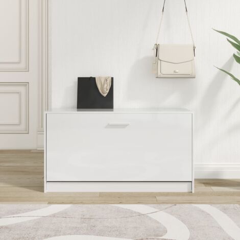 vidaXL Panca Scarpiera Bianco Lucido 80x24x45 cm in Legno di Argilla