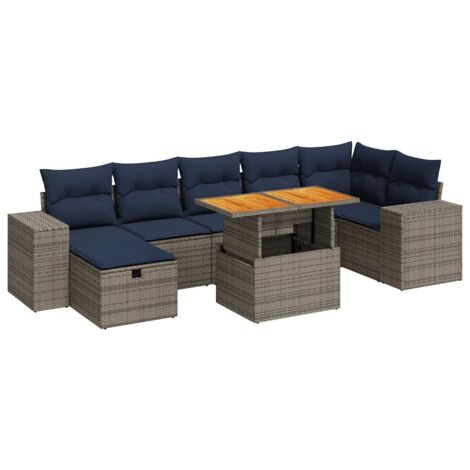vidaXL Set Divani Giardino 8 pz con Cuscini Marrone Polyrattan Acacia (1/5)