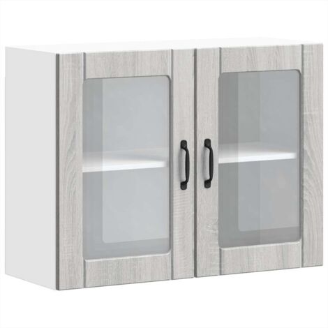 vidaXL Pensile da Cucina con Porta in Vetro Lucca Grigio Sonoma