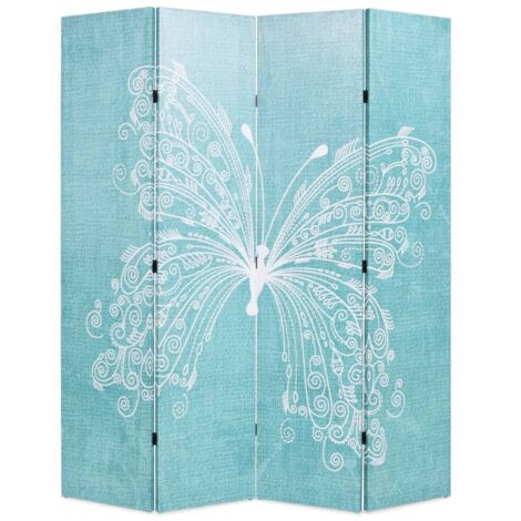 vidaXL Paravento Pieghevole 160x170 cm Stampa Farfalla Blu
