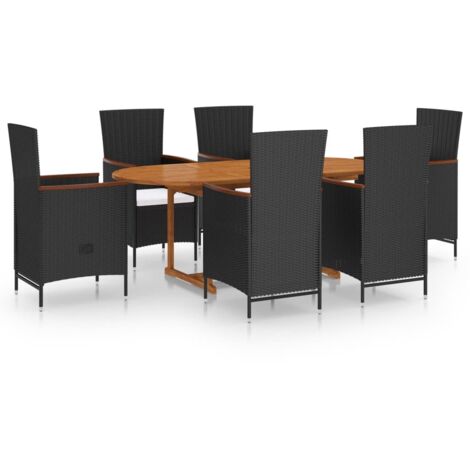 vidaXL Set Mobili da Pranzo per Giardino 7 pz in Polyrattan Nero (1/5)