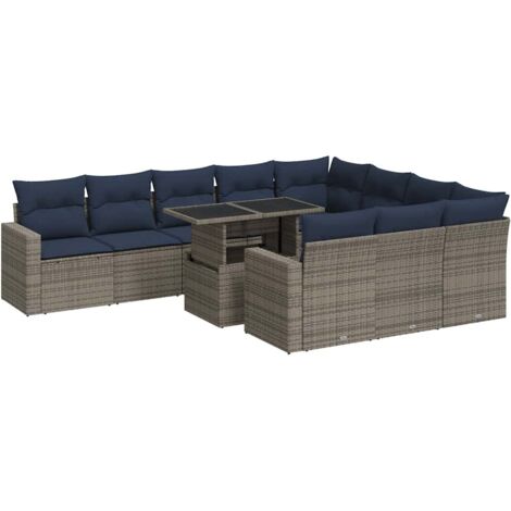 vidaXL Set Divani da Giardino 11 pz con Cuscini Polyrattan Acacia Grigio (1/5)