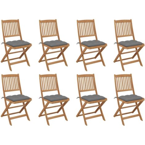 vidaXL Sedie da Giardino Pieghevoli 8 pz con Cuscini Massello Acacia