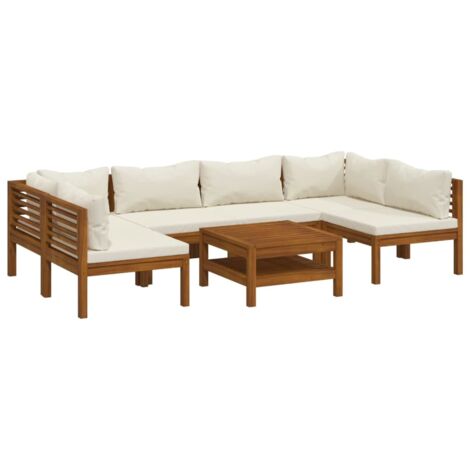 vidaXL Set Divani da Giardino 7 pz con Cuscini Crema in Legno Acacia
