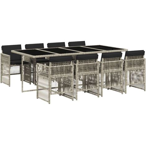 vidaXL Set Pranzo da Giardino 9pz con Cuscini Grigio Chiaro Polyrattan
