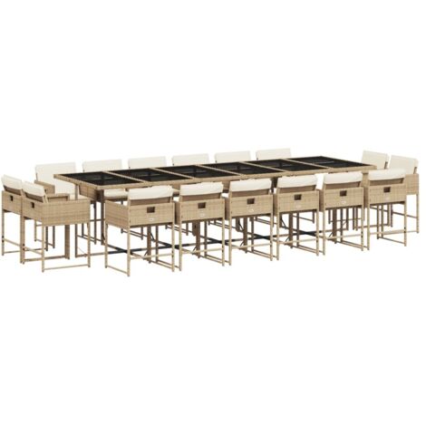 vidaXL Set da Pranzo da Giardino 17 pz con Cuscini Beige in Polyrattan