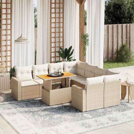 vidaXL Set Divano da Giardino 9 pz con Cuscini Beige in Polyrattan (1/3)