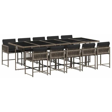 vidaXL Set da Pranzo da Giardino 11pz con Cuscini in Polyrattan Grigio
