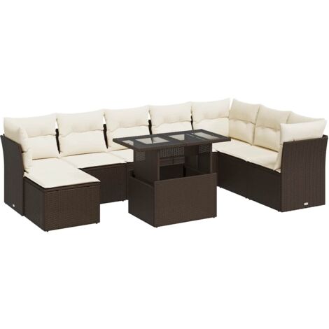 vidaXL Set Divani da Giardino 9pz con Cuscini Marrone in Polyrattan (1/5)