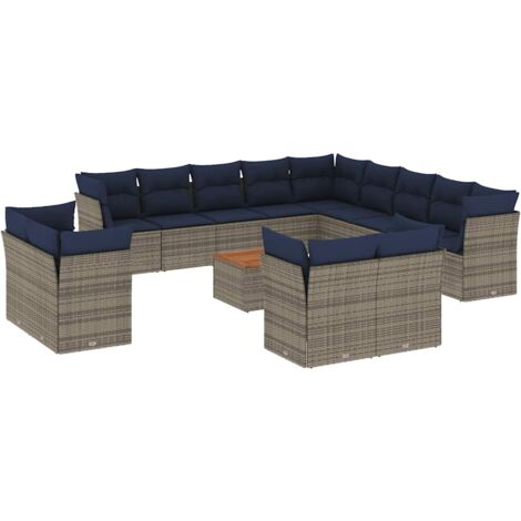 vidaXL Set Divani da Giardino 14pz con Cuscini in Polyrattan Grigio (1/5)