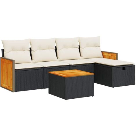 vidaXL Set Divano da Giardino 6 pz con Cuscini Nero in Polyrattan (1/5)