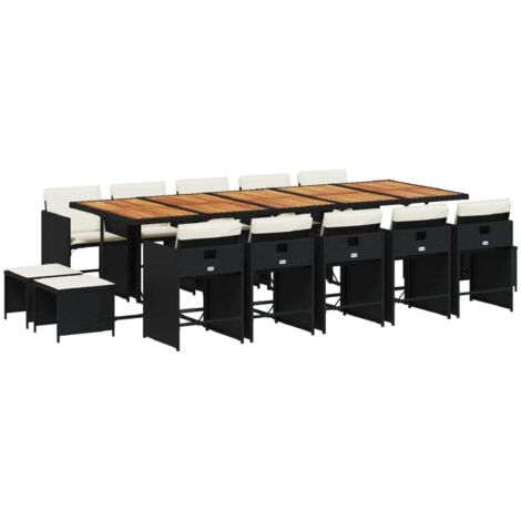vidaXL Set da Pranzo da Giardino 15 pz con Cuscini Nero in Polyrattan