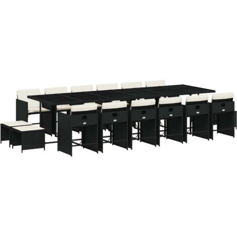 vidaXL Set da Pranzo da Giardino 17 pz con Cuscini Nero in Polyrattan