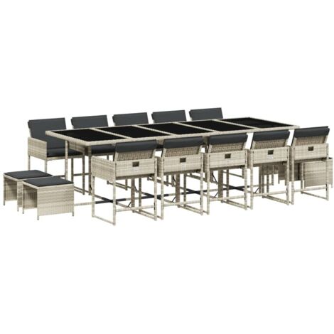 vidaXL Set da Pranzo da Giardino 15 pz con Cuscini Grigio Polyrattan