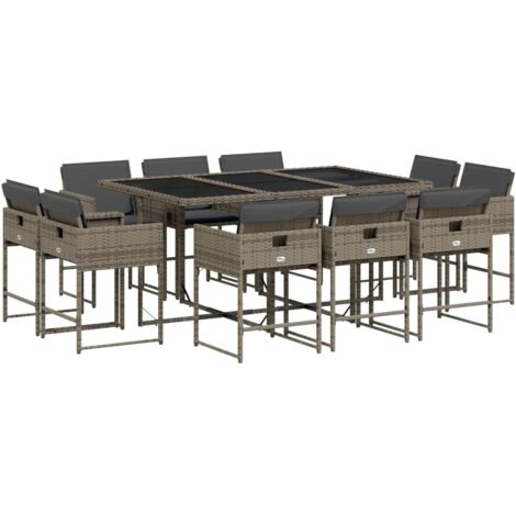 vidaXL Set da Pranzo da Giardino 11pz con Cuscini in Polyrattan Grigio