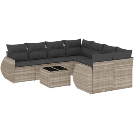 vidaXL Set Divano da Giardino 9pz con Cuscini Grigio Chiaro Polyrattan (1/5)