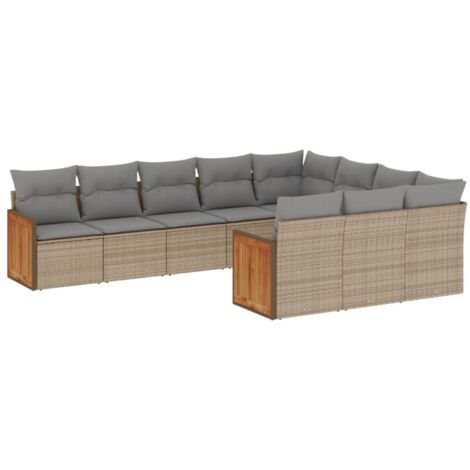 vidaXL Set Divano da Giardino 10 pz con Cuscini Beige in Polyrattan (1/5)
