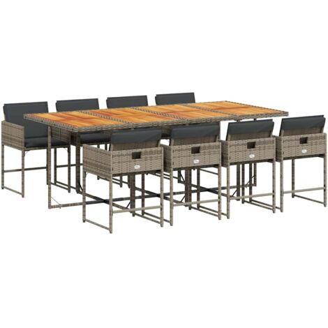 vidaXL Set da Pranzo da Giardino 9 pz con Cuscini in Polyrattan Grigio